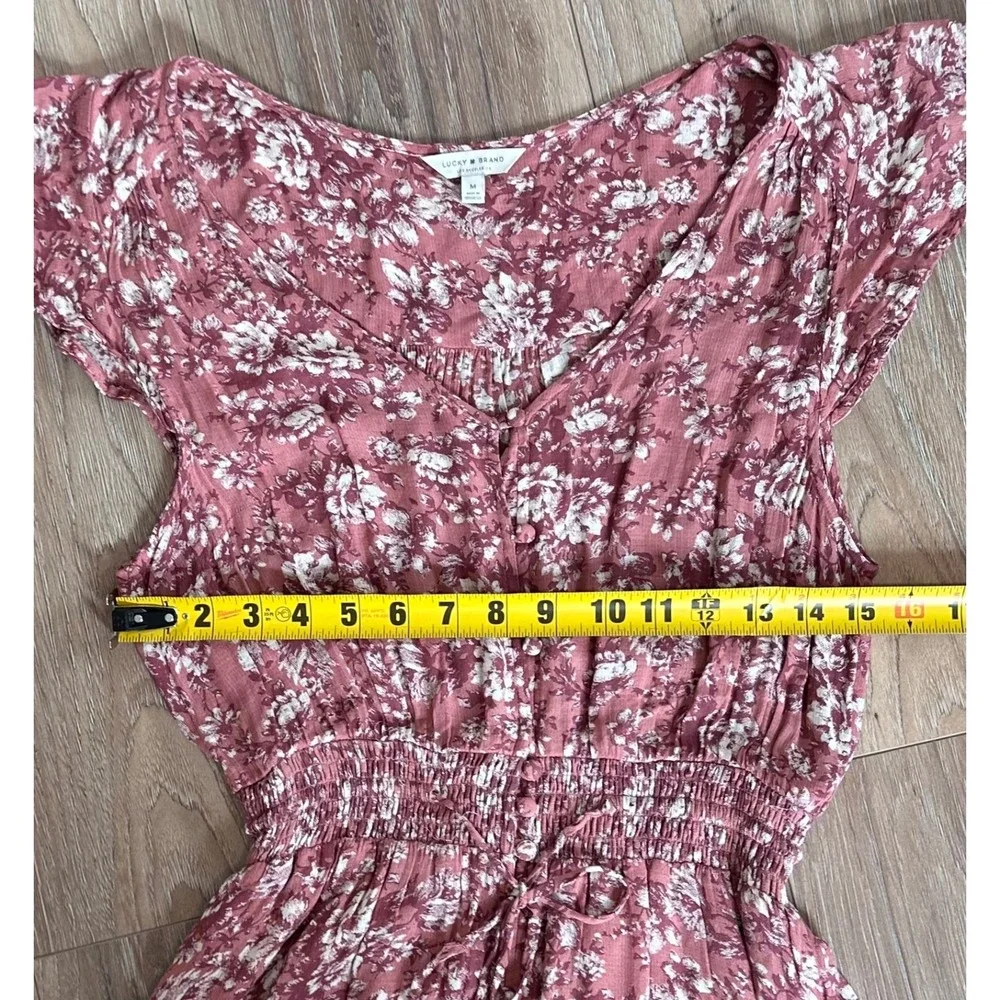Lucky Brand High Low Midi Dress Smocked Waist Boho Cottagecore Romantic Casual